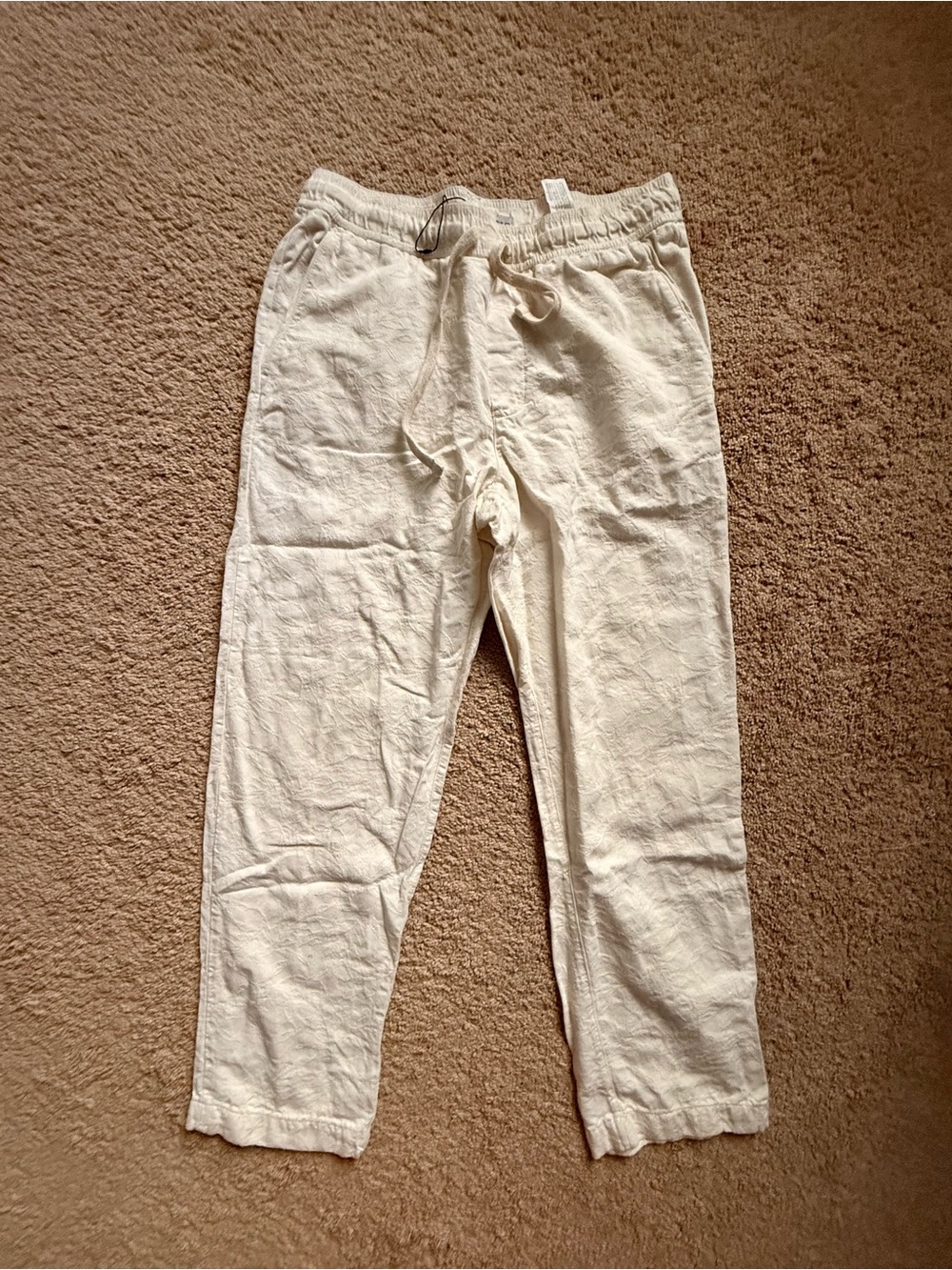 Zara Off White Floral Detailing Design Drawstring Pants